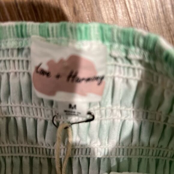 Love + Harmony Green Gingham Print Smocked Crop Top - Picture 3 of 4